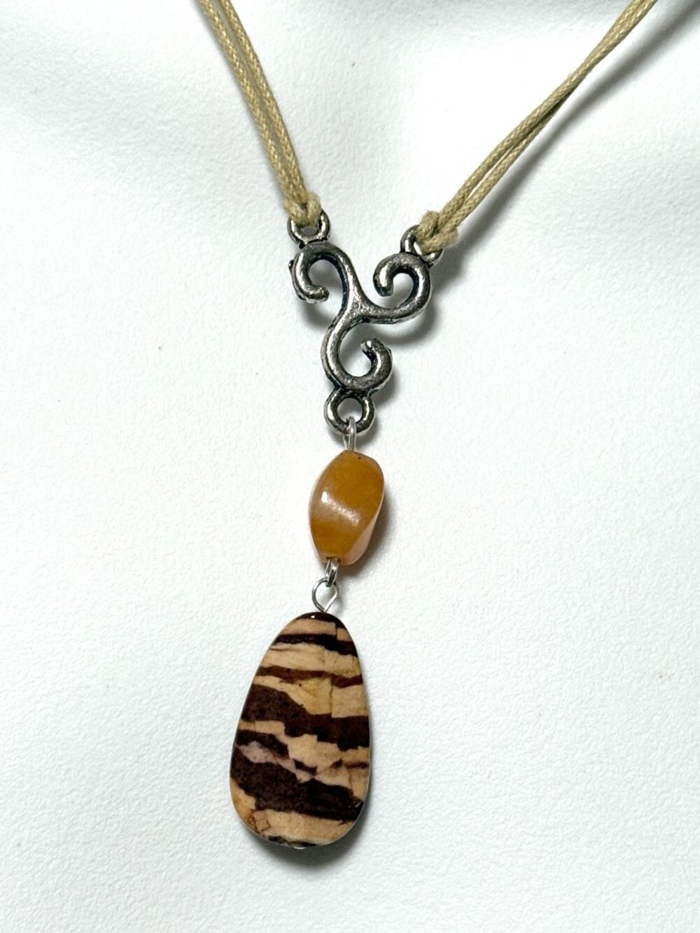 2/$20, Natural Zebra Jasper Short Necklace, Genuine Gemstone & Beige Cord